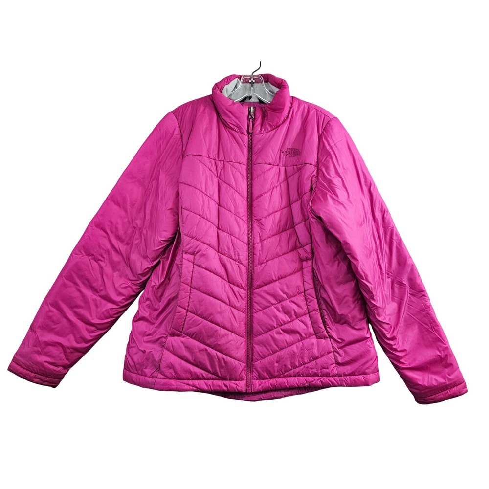 The North Face Puffer Jacket Womens Large Pink Solid Chevron Quilted Insulated